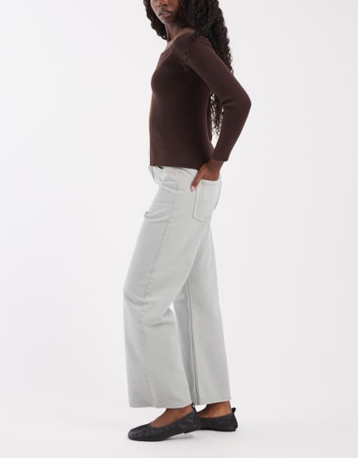 River Island relaxed straight leg jean in light green, 3 of 5
