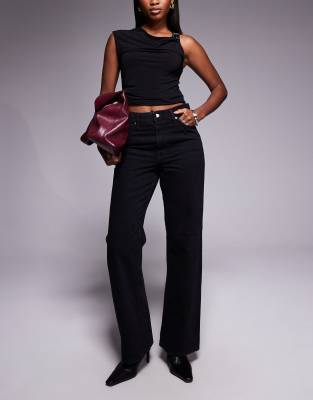 River Island Relaxed Straight Leg Jeans In Black