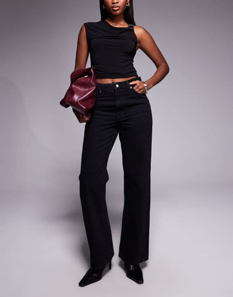 River Island relaxed straight leg jeans in black - view 1