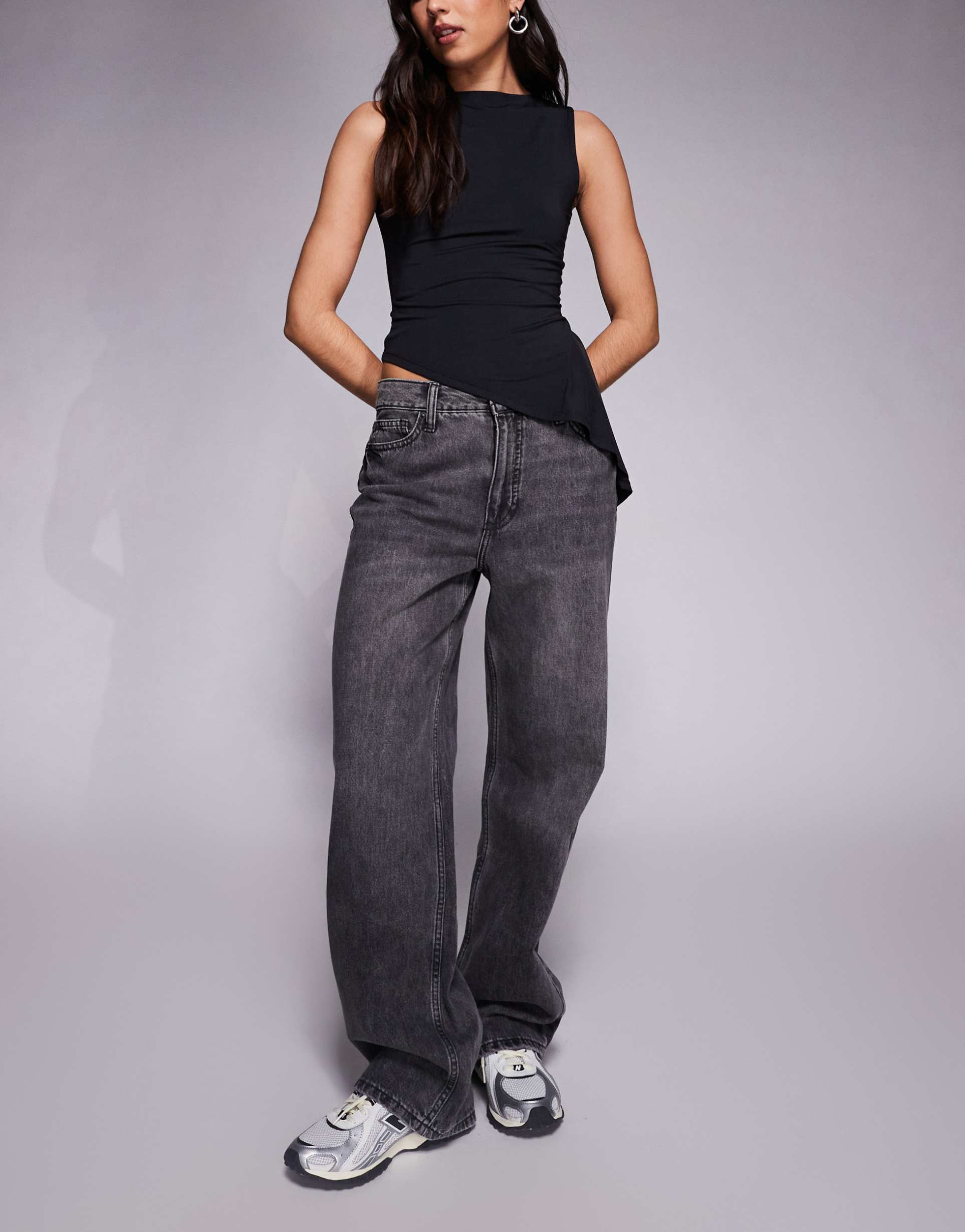 river island relaxed straight leg jeans in black