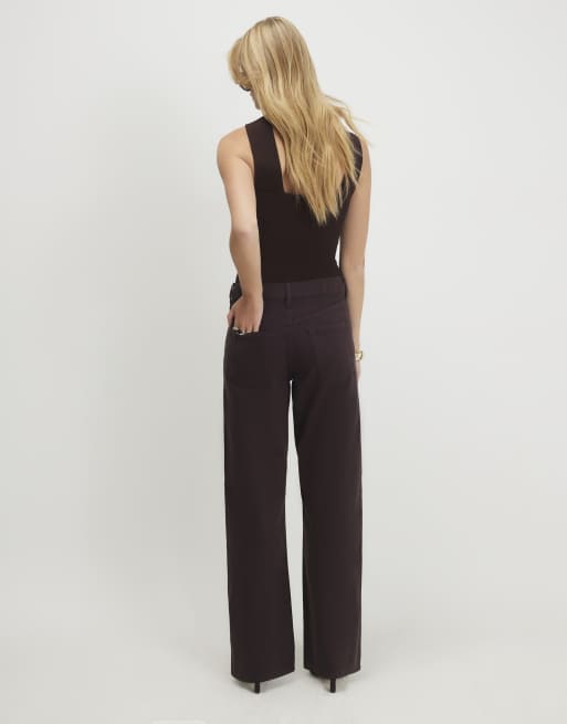 River Island Relaxed straight leg jeans in brown - dark, 4 of 4