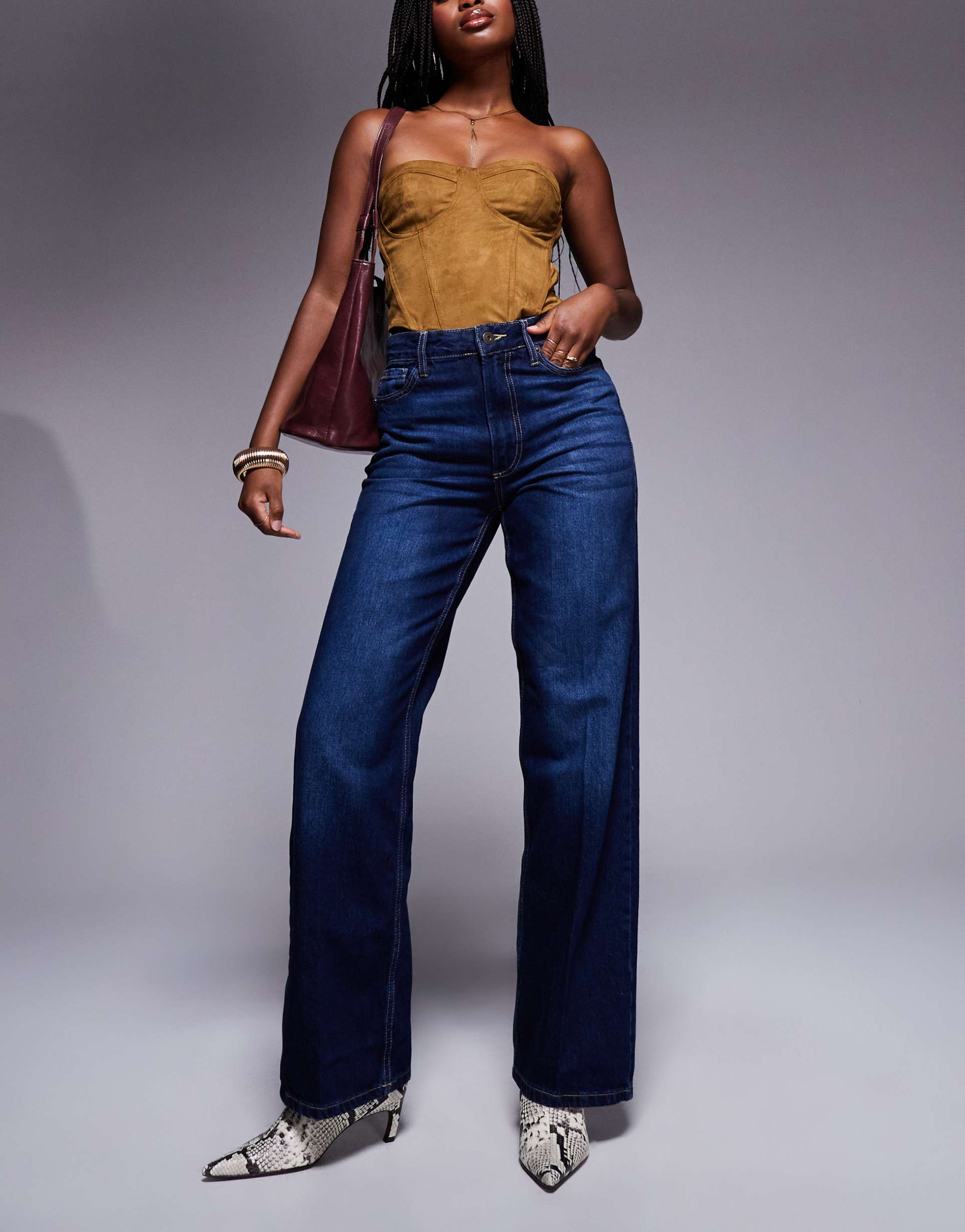 river island relaxed straight leg jeans in darkwash blue