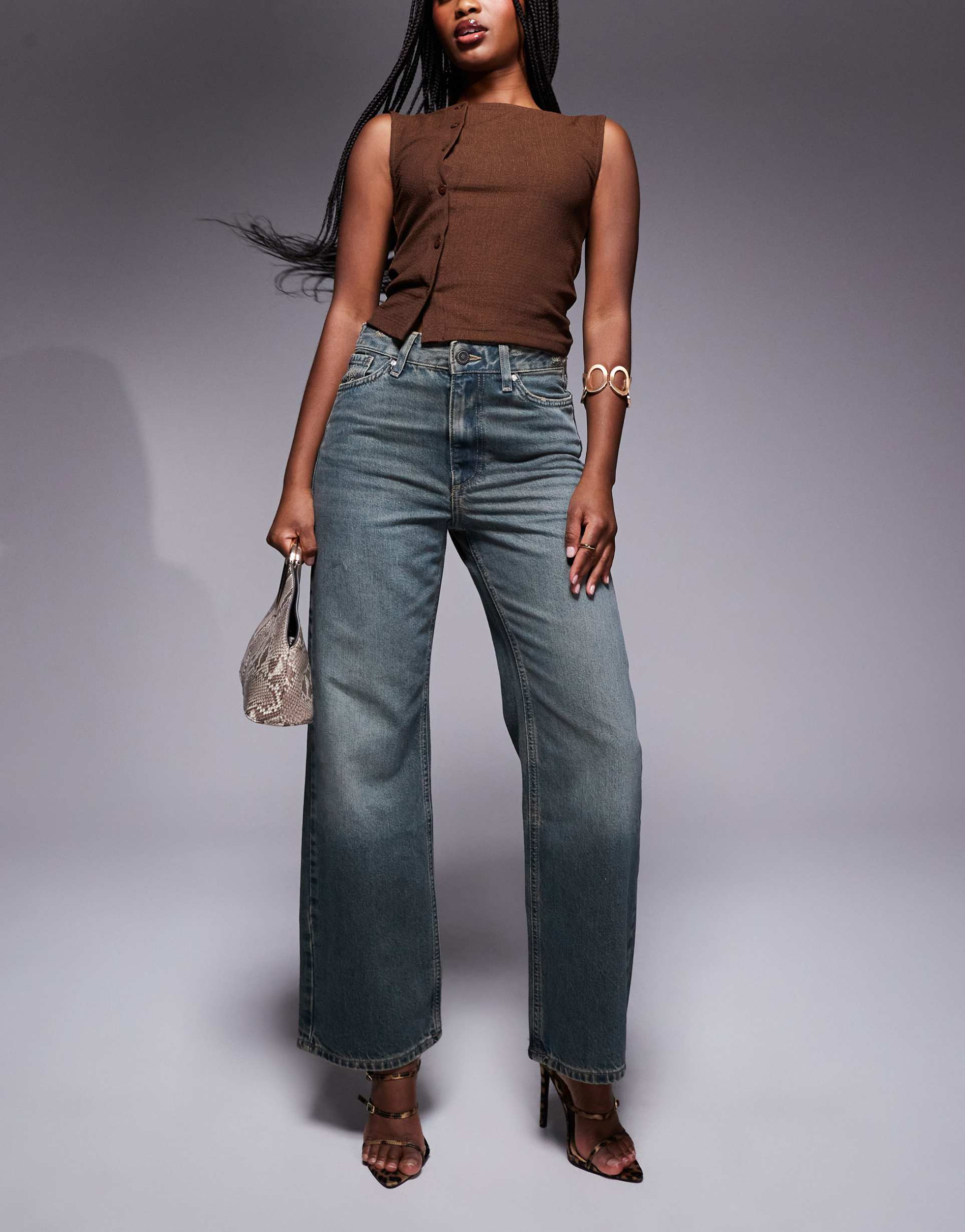 river island relaxed straight leg jeans in darkwash blue