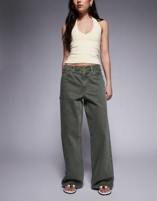 River Island relaxed straight leg jeans in khaki green khaki 17390₽