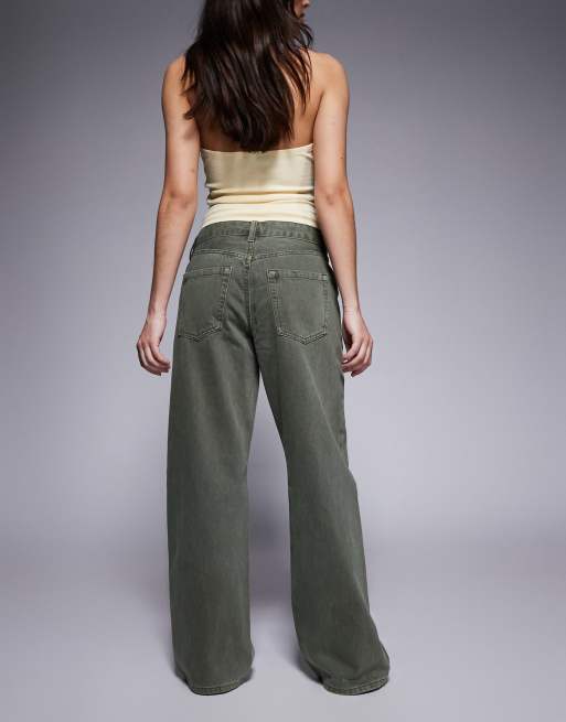 River Island relaxed straight leg jeans in khaki, 2 of 5