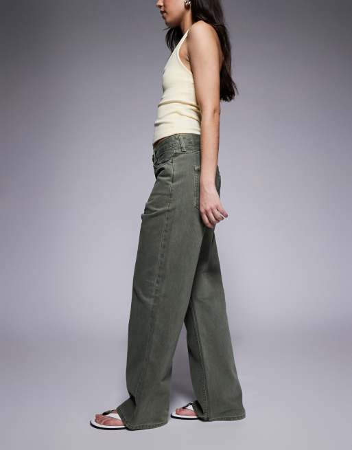 River Island relaxed straight leg jeans in khaki, 3 of 5