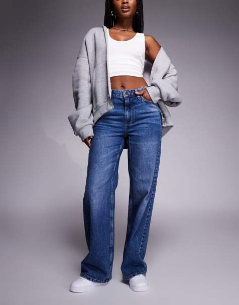 River Island relaxed straight leg jeans in medium denim - view 1