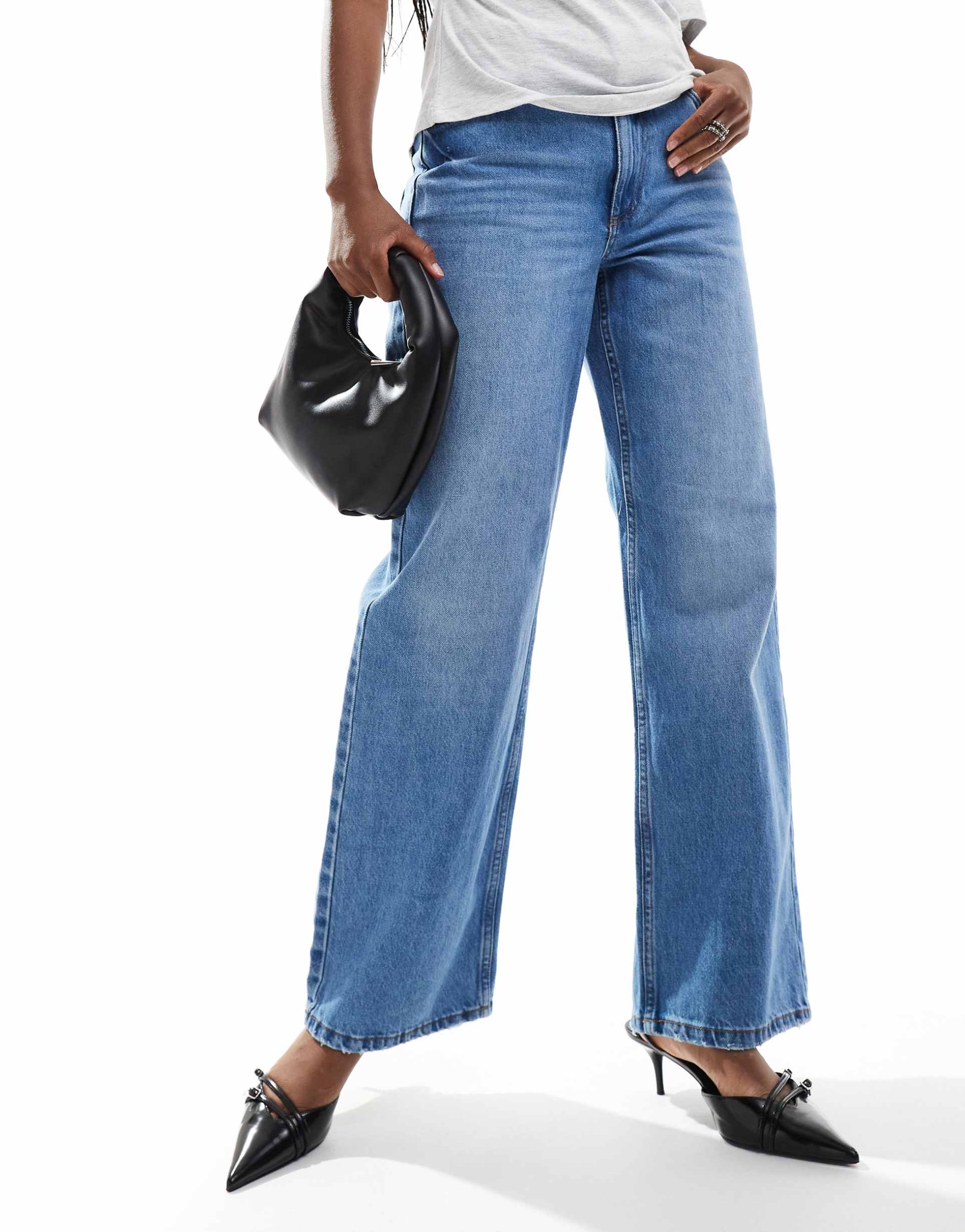 river island relaxed straight leg jeans in mid blue