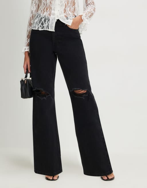 River Island Relaxed straight leg ripped jeans in black, 4 of 4