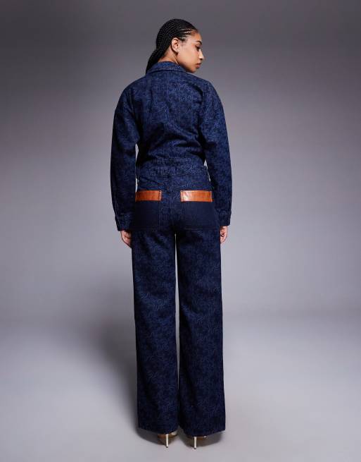 River Island relaxed straight monogram jean co-ord in medium denim, 2 of 5