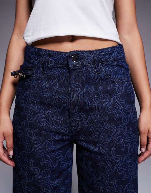 River Island relaxed straight monogram jean co-ord in medium denim, 5 of 5