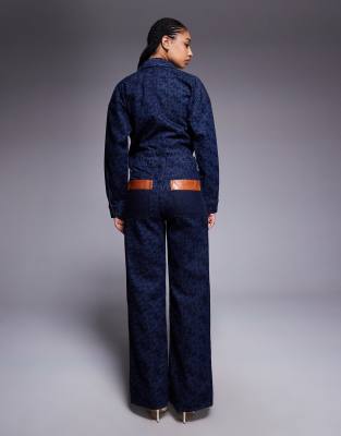 River Island Relaxed Straight Monogram Jeans In Blue