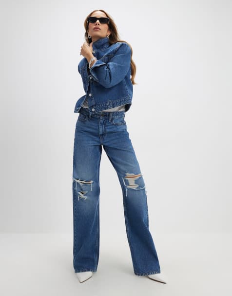 River Island Relaxed straight ripped jeans in denim - medium - view 1