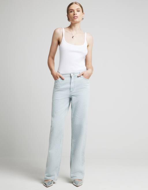 River Island Relaxed straight textured jeans in denim - light