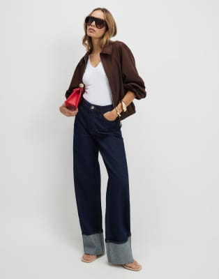 River Island Relaxed Straight Turn Up Cuff Jeans In Blue