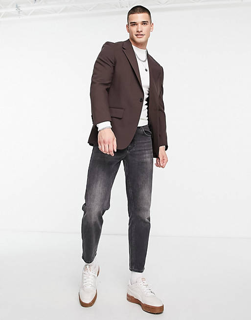 Suits River Island relaxed suit blazer in brown 