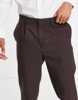 brown suit trousers in relaxed fit