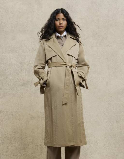 River Island Relaxed wrap trench coat in beige | ASOS