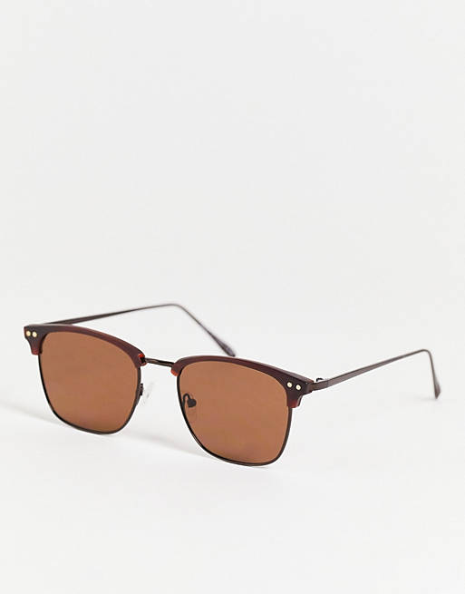 Men River Island retro sunglasses in brown 