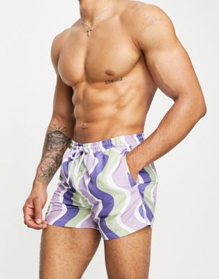 River Island retro wavy stripe swim shorts in purple