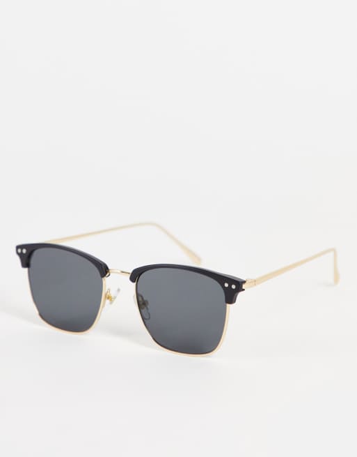 River Island - Retro zonnebril met goudkleurige rand in zwart