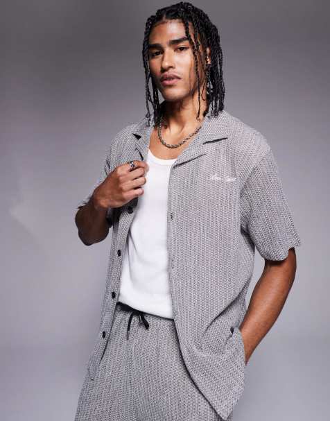 River Island revere collar plisse shirt co-ord in grey pattern - view 1