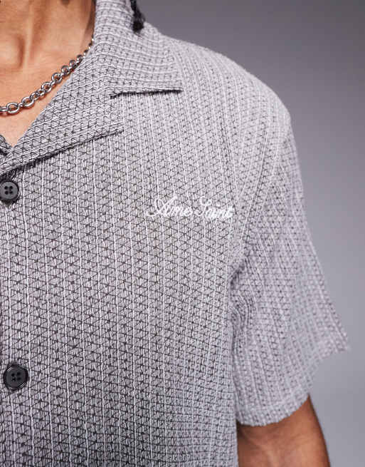 River Island revere collar plisse shirt in grey pattern (part of a set), 2 of 4
