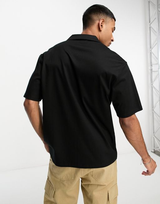 River Island Mens Black Regular Fit Jersey Revere Shirt - Size S