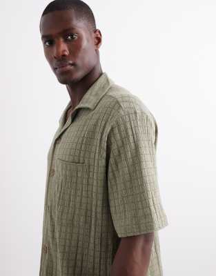 River Island Revere Collar Textured Shirt In Green