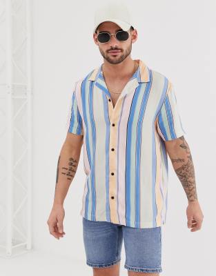 River Island revere shirt in blue stripe