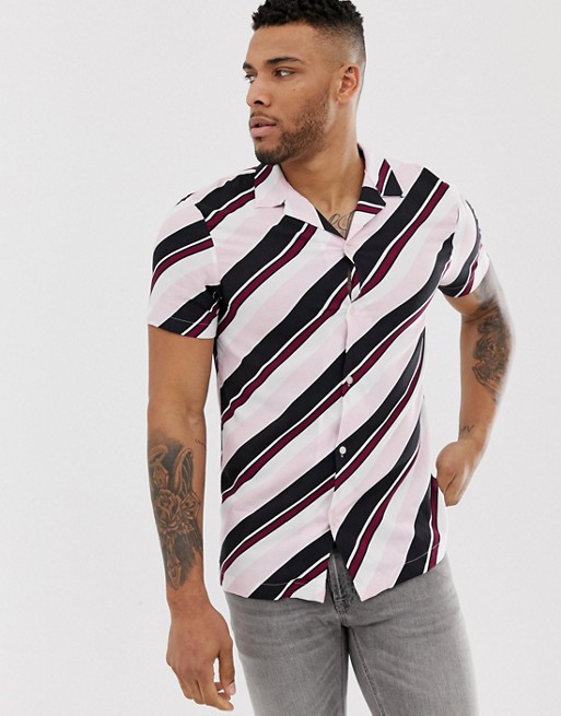 River Island revere striped shirt in pink | ASOS