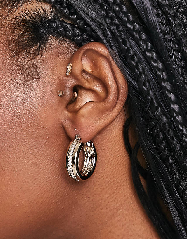 River Island - rhinestone inlay hoop earrings in gold