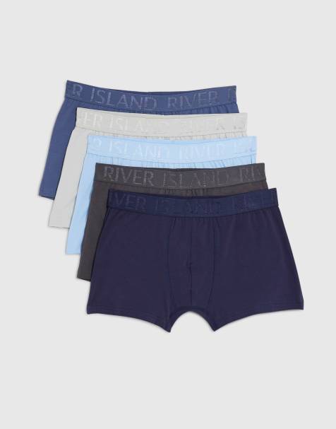 River Island Ri jacquard pack of 5 trunks in blue - view 1