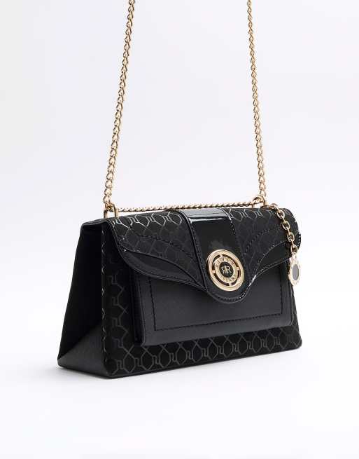 River Island Ri monogram chain shoulder bag in black ASOS