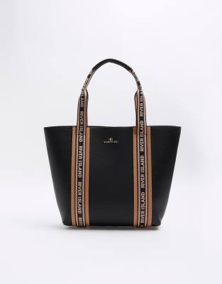 River Island Ri monogram shopper bag in black