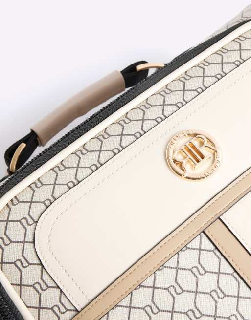 River Island Ri monogram suitcase in beige ASOS