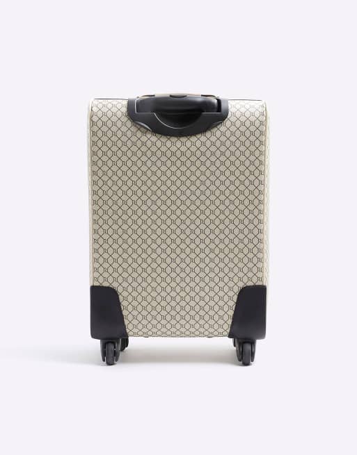 River Island Ri monogram suitcase in beige ASOS