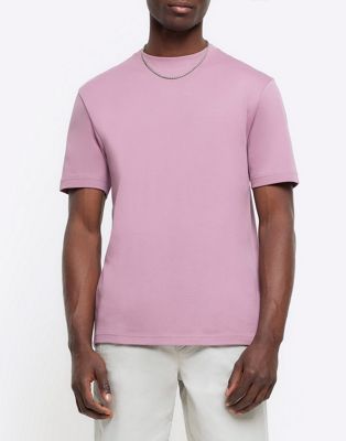 River Island Ri studio slim fit t-shirt in pink - dark - ASOS Price Checker