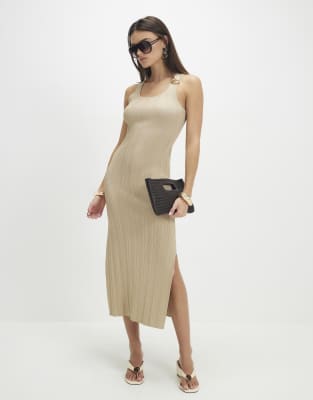 River Island rib knit midi dress in gold gold 14490₽
