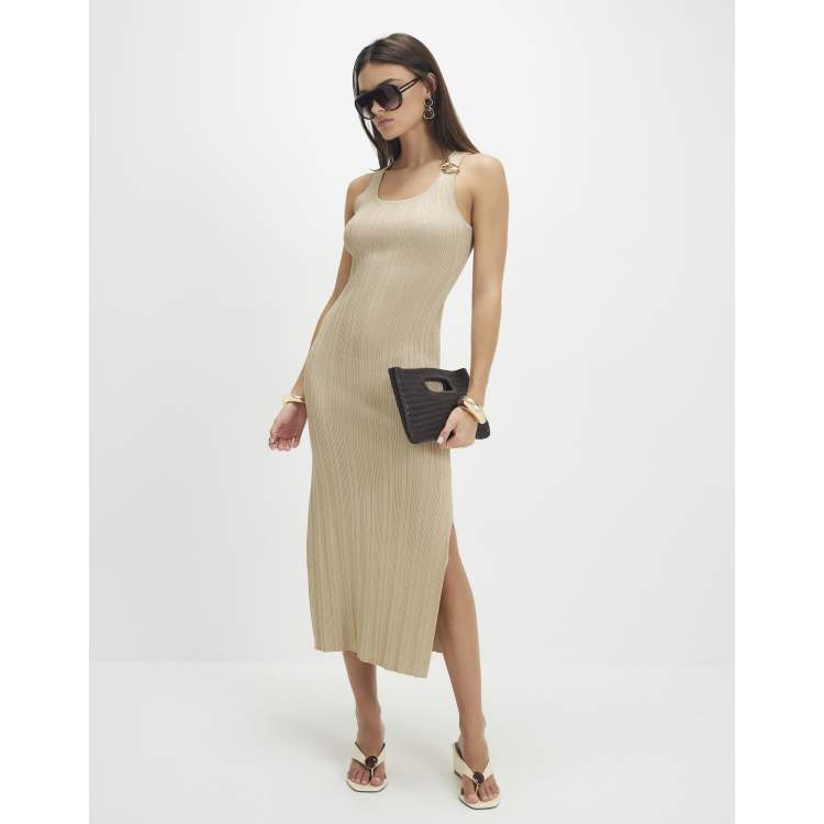 river island ribbed dress Womens River Island Brown Stripe Rib Knitted Maxi Dress L (US 12-14)