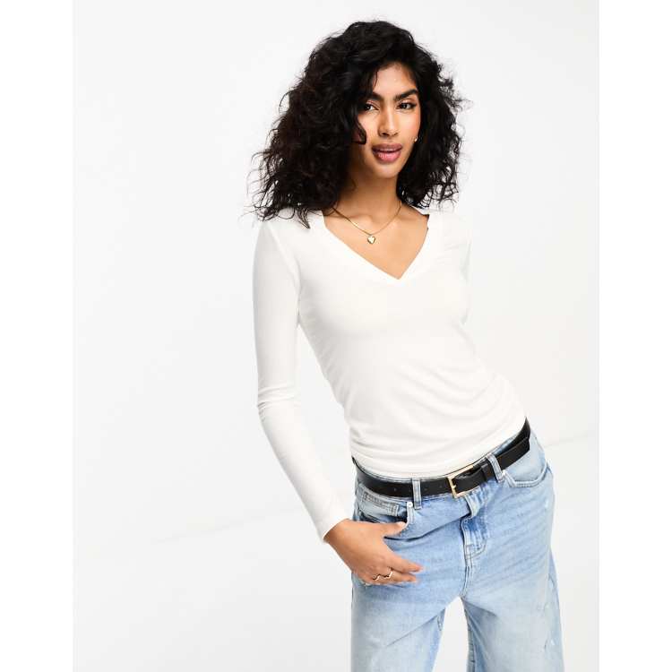 river island white long sleeve top