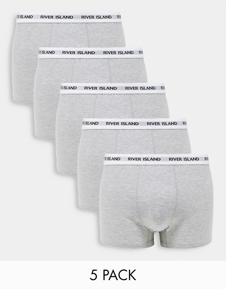 River Island ribbed 5 pack of trunks in black, white and gray