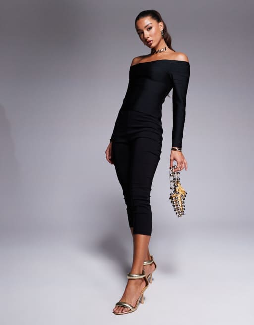 River Island ribbed bardot top with tipping detail in black