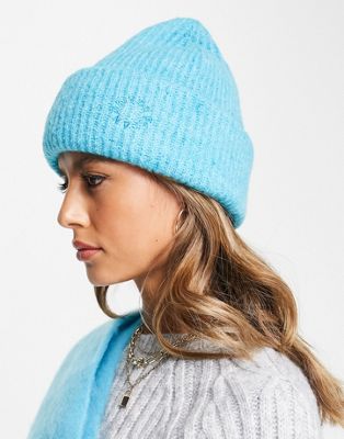 River Island ribbed beanie in blue