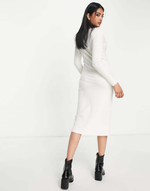 White ribbed hotsell button dress