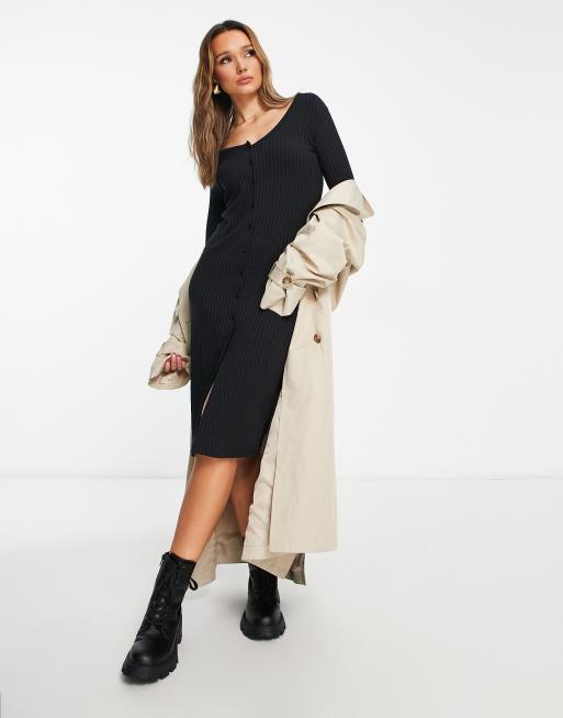 Black ribbed outlet button dress