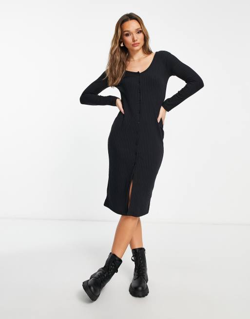 Button ribbed midi outlet dress