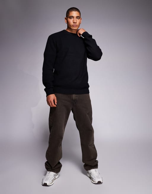 River Island ribbed crew neck jumper in black, 2 of 5