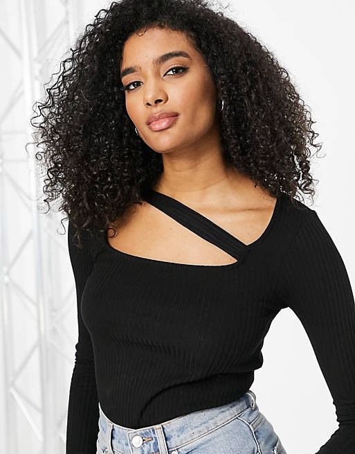 Tops River Island ribbed cut out top in black 