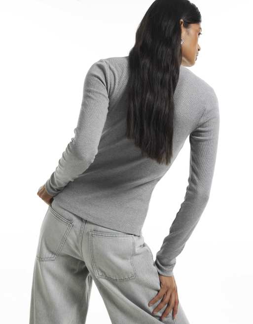 River Island Ribbed embellished long sleeve t-shirt in grey, 4 of 4